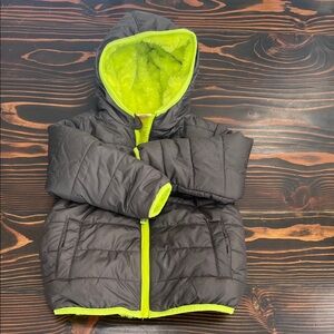 Cat & Jack Gray Puffer Jacket with Neon Green Lining